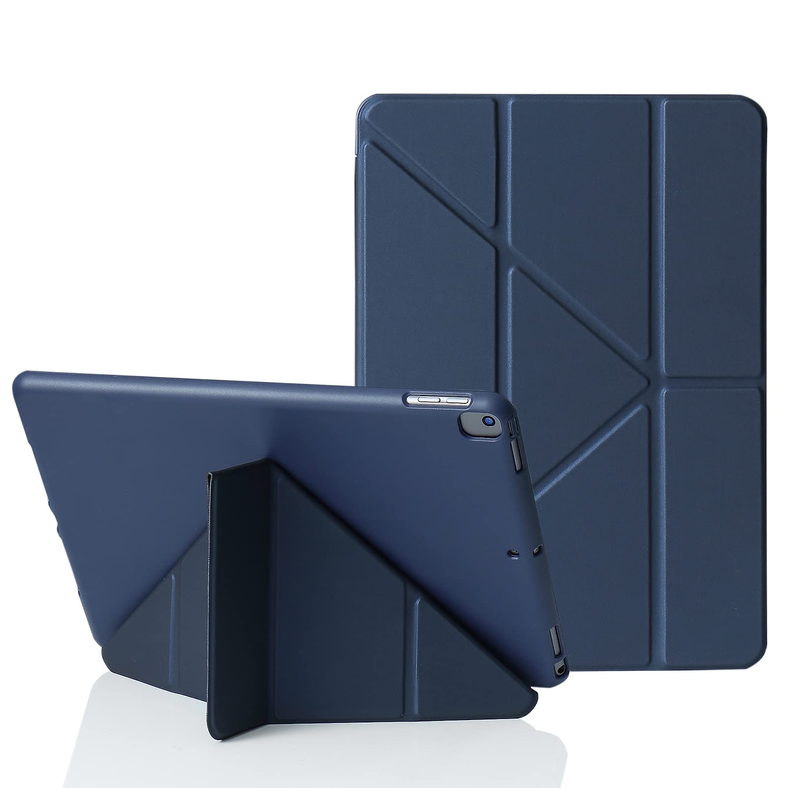 MuyDoux Origami Case for iPad 10.2 Inch 9th 8th 7th Generation 2021/2020/2019, 5-in-1 Multiple Viewing Angles, Silky Finish Cover and Soft Back Shockproof Auto Sleep/Wake, Dark Blue