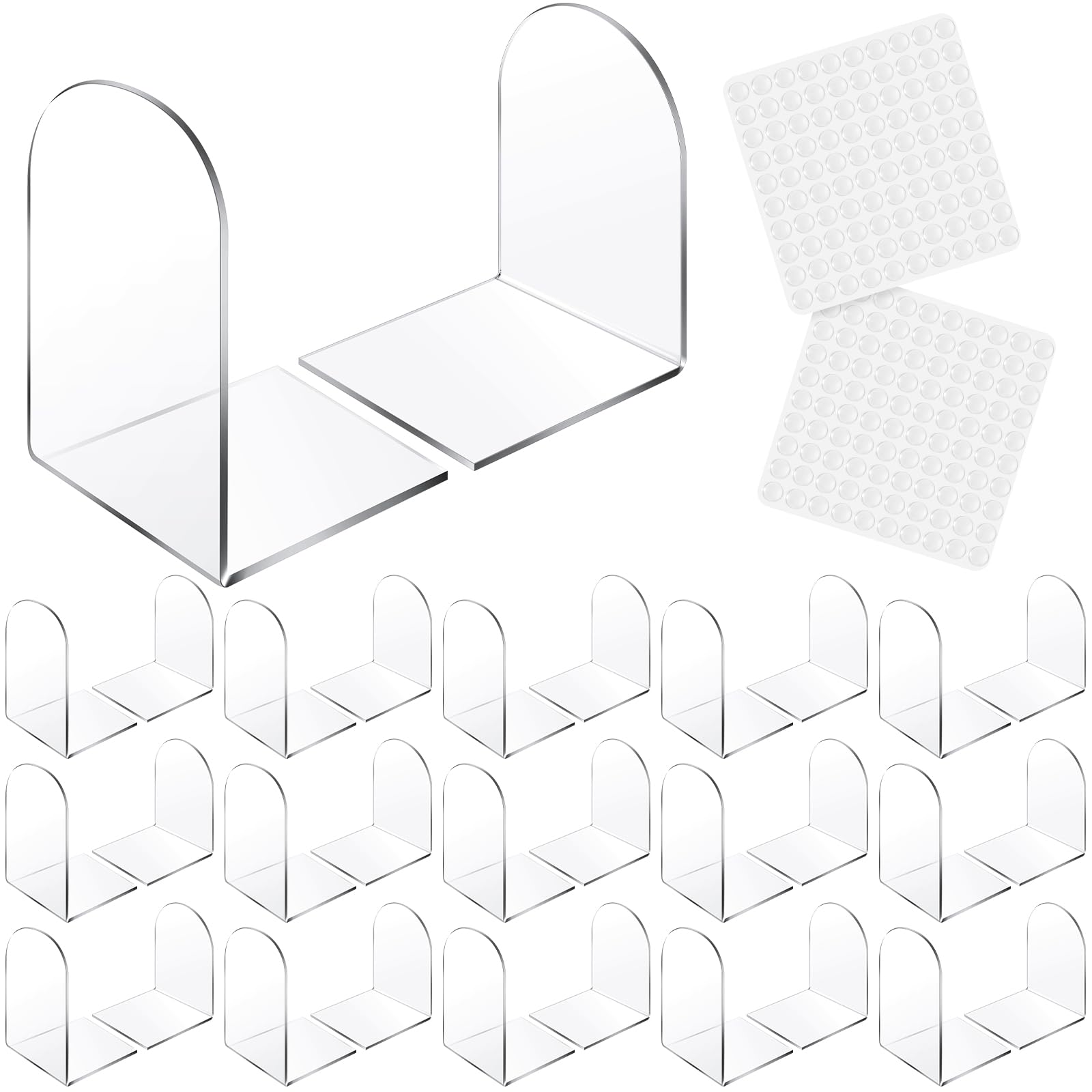 Photo 1 of Leinuosen 32 Pcs Acrylic Clear Book Ends with Silicone Pad Non Skid Book Holders Arch Shape Heavy Duty Bookends Stoppers for Movies, CDs, Video Games (Clear)