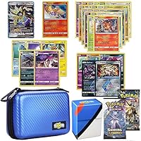 Totem World Pokemon Cards GX Lot with Card Carrying Case, 1 Pokemon GX Card Guaranteed, Plus 1 Pokemon Card Case, 2 Booster Pack, 5 Rares, 5 Holos, 20 Regular Pokemon Cards, and 1 Deck Box - Blue