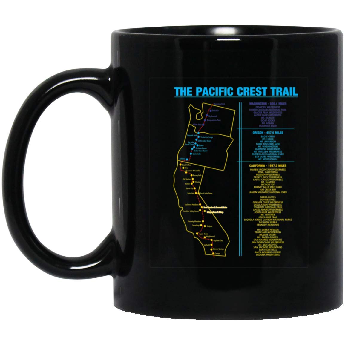 Pacific Crest Trail thru hiking gift for men and women 11 oz. Black Mug