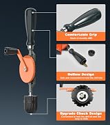 Housolution Hand Drill 3/8 Inch Capacity Keyless Chuck Cast Steel 13Pcs Bit Set view 6