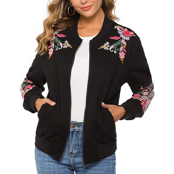 Amazon.com: Higustar Mexican Embroidered Bomber Jacket Women Zip