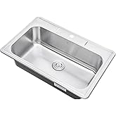 CozyBlock 33 Inch Single Bowl Topmount Drop-In 18-Gauge Stainless Steel Kitchen Sink w/ 1 Faucet Hole (Sink Only)