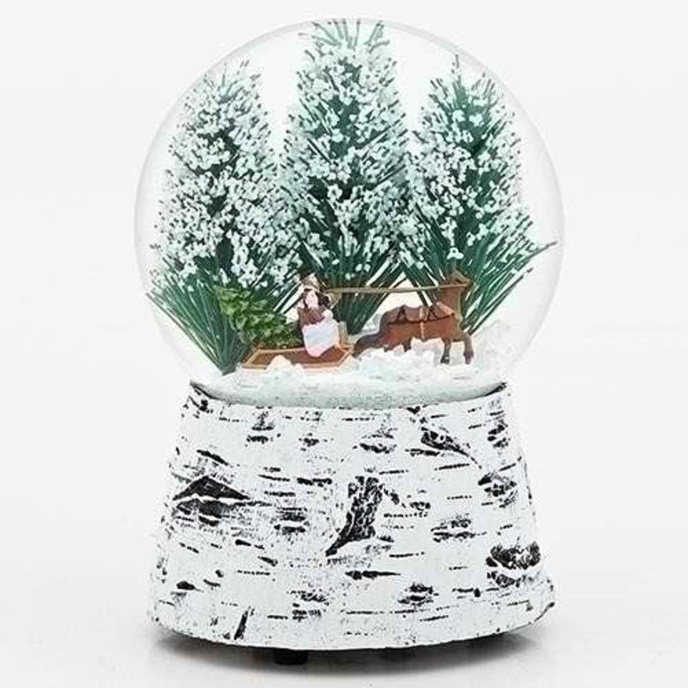 Snow Globes - Horse Sleigh Snow 5.5 Inch Resin Musical Glitterdome Water Globe Plays Over the River