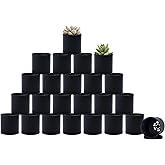 D'vine Dev 24 Pack 2 Inch Mini Plastic Plant Pots, Small Garden Planters for Plant with Drainage Holes and Saucers, Black Color, 74-Y-A-6