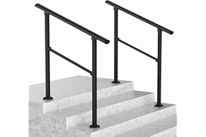 LOVMOR 2 Pack 3 Step Hand Rails for Outdoor Steps, Wrought Iron Railing, Exterior Hand Railing for Steps, Porch Railing Kit (2-3 Steps Handrail)
