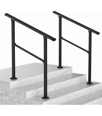 Outdoor Matte Black Wrought Iron Il For 1 Step Stair Railing Transitional Picket Design For Decking Garden Terrace And Balcony (35 100cm - View #8
