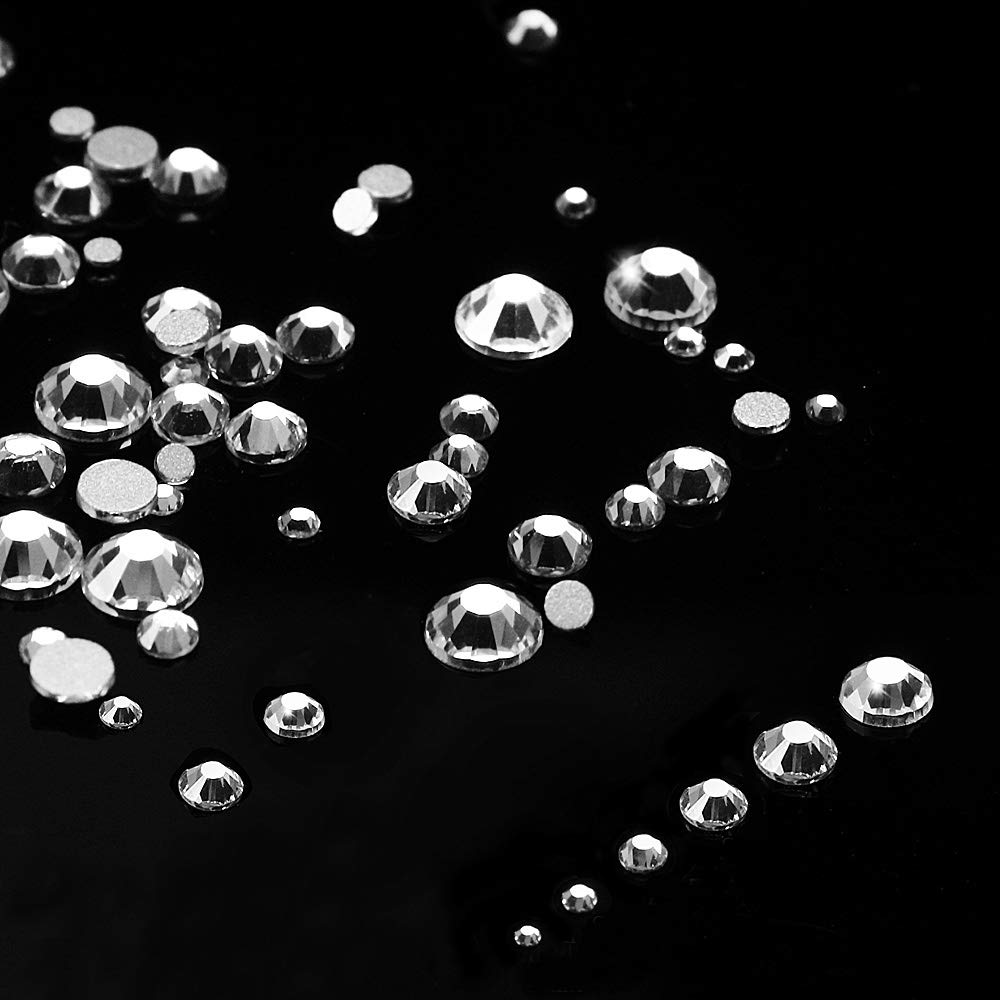 LolliBeads Resin Crystal Round Nail Art Mixed Flat Backs Acrylic Rhinestones Gems,Mix Size 1.5-5 mm, Color Crystal White (1200Pcs)