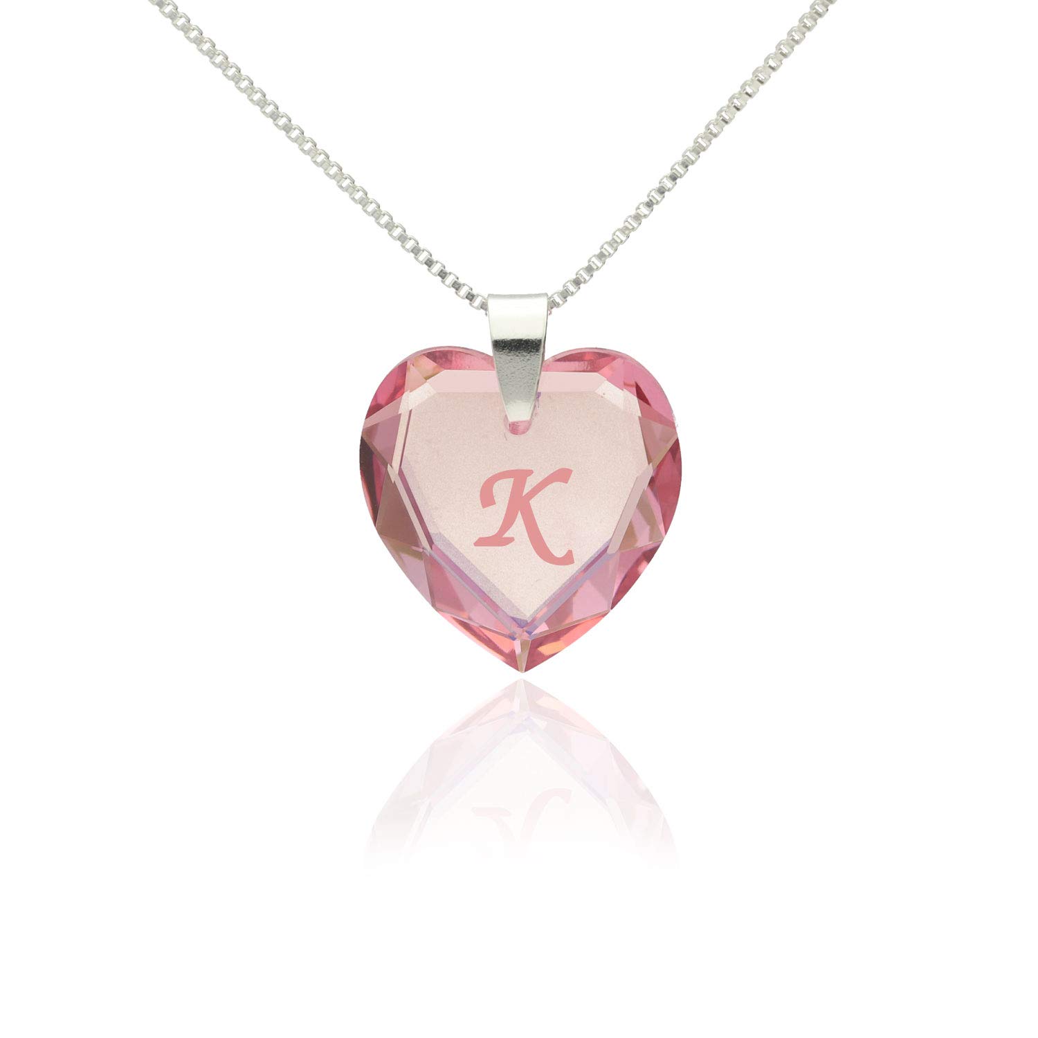 Heart Pendant Silver Necklaces for Women with Crystal from Swarovski in letter engraving A - Z Rose name initial Jewellery for Women for Valentine's Day Daughter Mum Wife Girlfriend and friendship