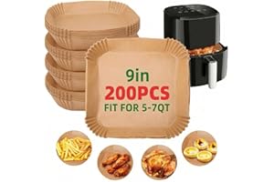 Disposable Air Fryer Liners, 200 PCS 9-Inch Square Air Fryer Paper, Microwave Baking Food Grade Baking Sheets for 5-7 Liter A