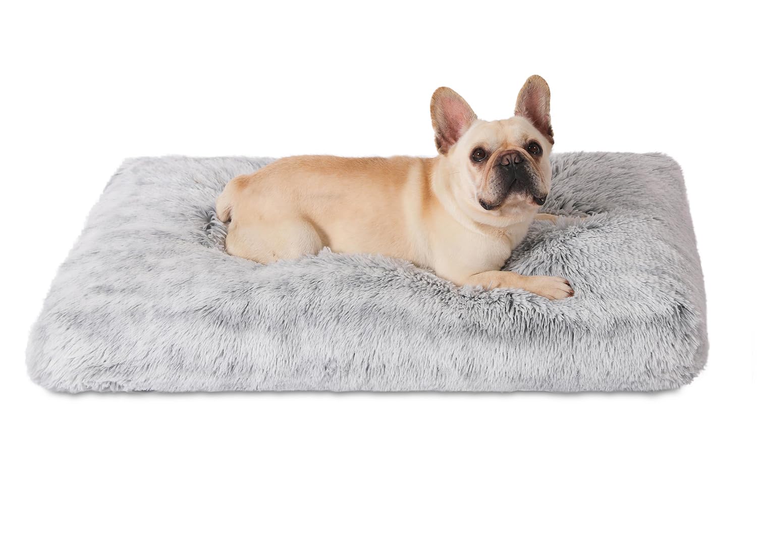 Photo 1 of Bedfolks Plush Waterproof Dog Crate Bed, Removable Washable Cover, Faux Fur Kennel Pad, 29"x21", Grey