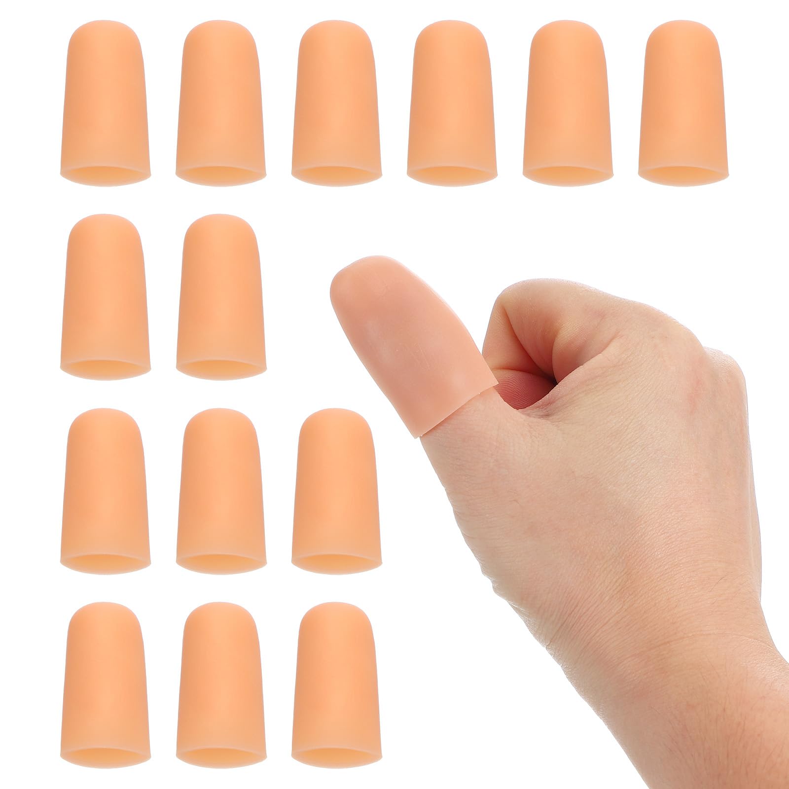PATIKIL 1.6" Silicone Gel Finger Cots, 14 Pcs Support Fingertips Sleeve Protector Thumb Finger Caps for Finger, Beige