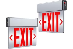 SITISFI Red Led Edge Lit Exit Sign UL Listed, Brushed Aluminum Housing Double-Sides Mirrored Acrylic Emergency Exit Signs with Battery Backup, AC 120-347V Hardwired Exit Lights, Top/Side/Wall Mount (2 Pack)