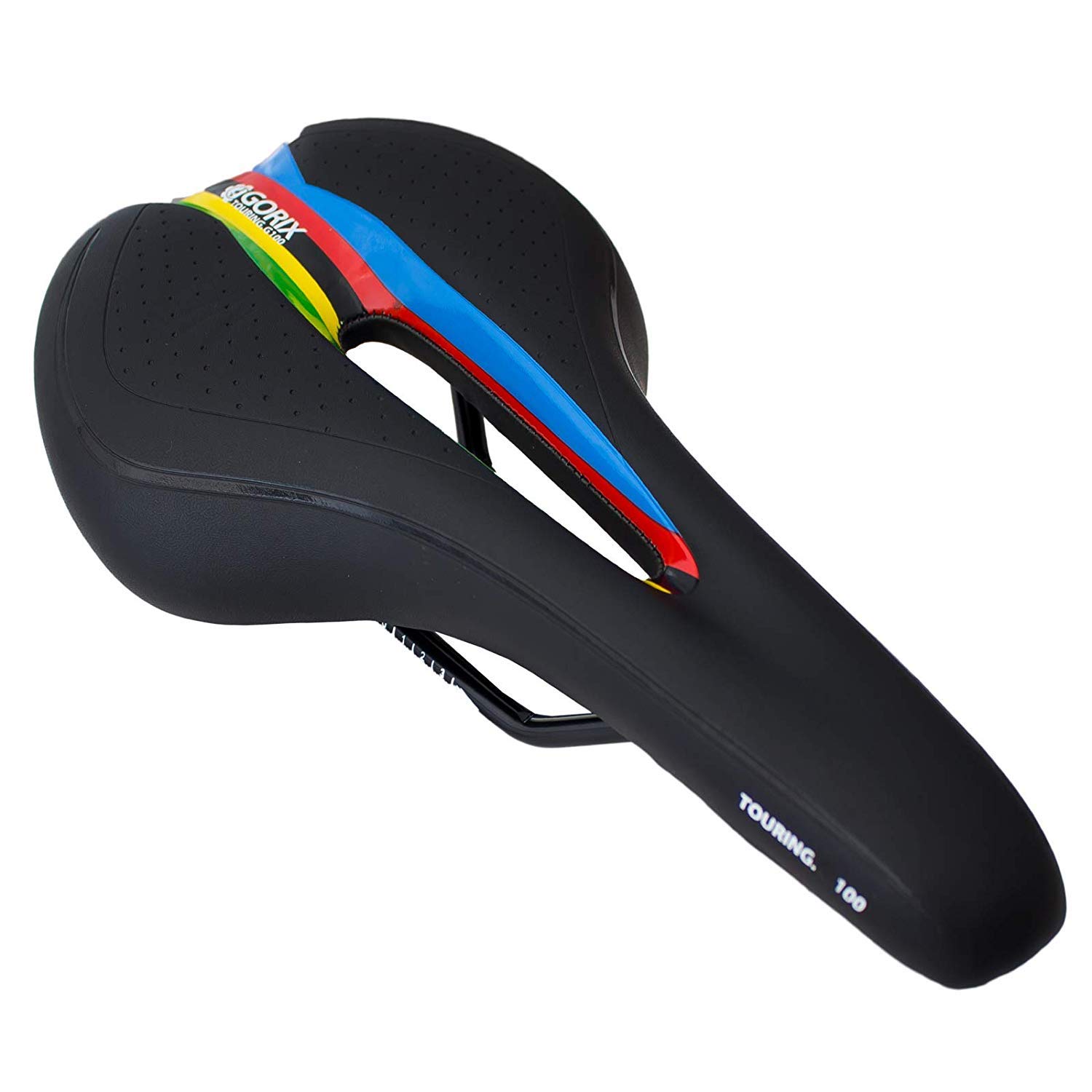 GORIX Bike Saddle Seat Comfortable Cushion with Rail Mountain Road Bicycle for Men and Women (GX-C19) (Black×Rainbow)