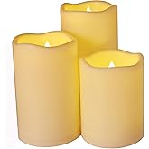 Weatherproof Flameless Candles with 6 H Timer-1000 Hours Long Life, Waterproof Battery Operated Flickering LED Pillar Candles,Outdoor Candles for Chiristmas Thanksgiving Halloween ( 4" 5" 6" Ivory)