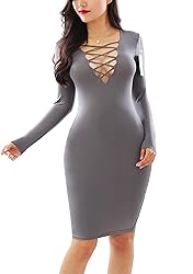 YMING Bandage Club Dress for Women Solid Color Midi