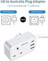 Mscien UK to Australia Plug Adapter 4 in 1 with 3 USB Type I view 4
