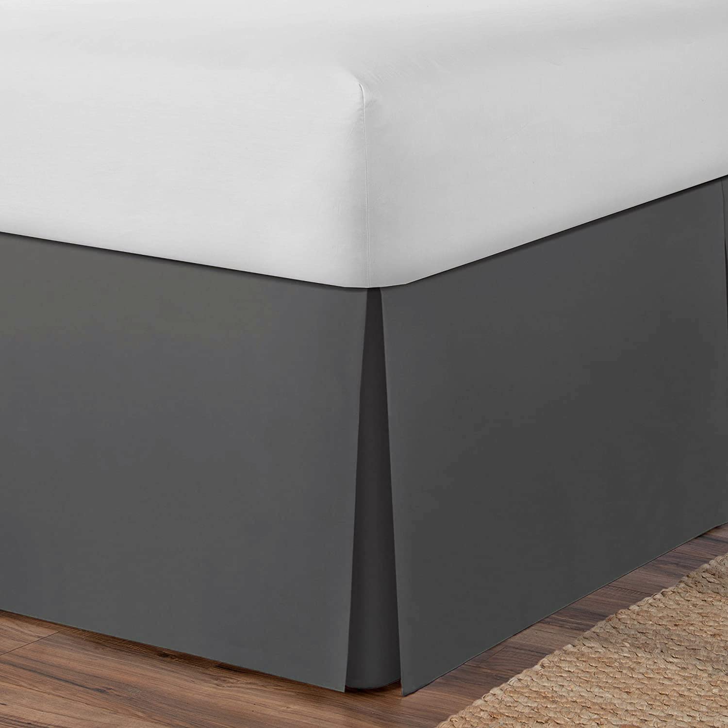 AmigoZone Plain Cotton Percale Platform Base Valance Pleated (Charcoal, Super King)