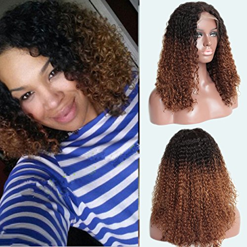 TopFeeling Ombre Kinky Curly Wigs Brazilian Short Human Hair Lace Front Wig Afro Curly Ombre Color Wigs Two Tone for Black Women (Best Hair Color For Short Curly Hair)