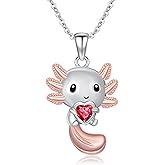 PROESS Animals Necklace for Women Daughter Sterling Silver 12 Month Birthstones Necklace Gifts Axolotl Cow Pig Cat Jewelry Gifts for Daughter Birthday Christmas Graduation Animals Gift