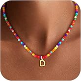 Treasure Bender Colorful Initial Necklaces for Girls Kids Women, Cute Beaded Initial Necklace Teen Girl Gifts Trendy Stuff, Bohemian Letter Necklace Birthday Gifts for Women Girls Jewelry