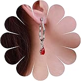 Erimberate Bohemian Cz Ruby Dangle Earrings Silver Teardrop Ruby Crystal Stud Earrings Long Red Crystal Earrings Red Gemstone Stud Earrings Punk Irregular Hoop Drop Earrings Jewelry for Women and