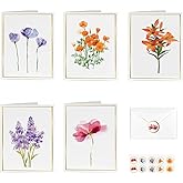 Blank Cards and Envelopes, 5 Assorted Floral Designs, 4" x 6"-10 Pack Blank Greeting Card with Envelopes and Matching Sticker