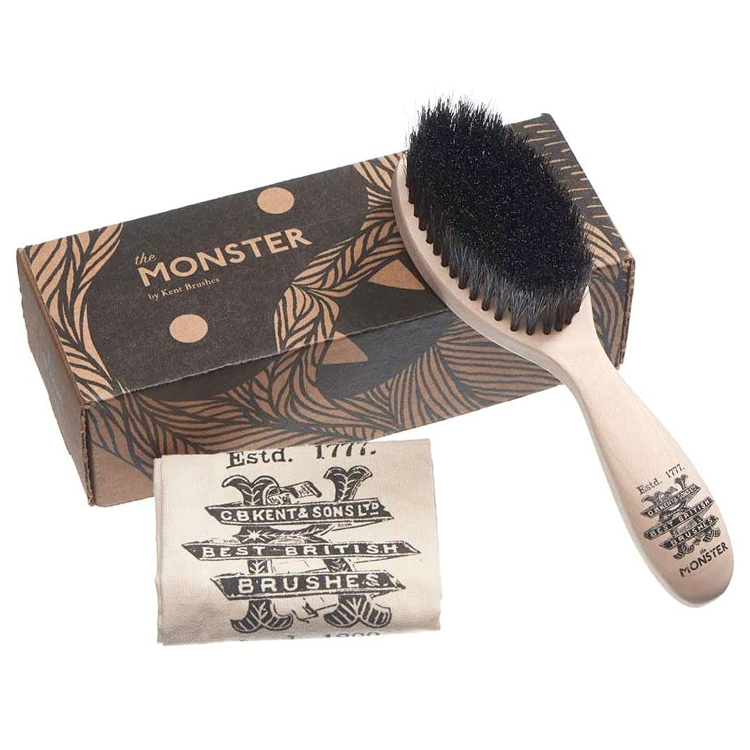 Kent Men's Finest Monster Beard Brush, Large, Beechwood, Black & Beige, Ideal For Coarse & Thick Beards, Detangling & Smoothing, Men's Beard Grooming, Men