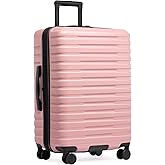 U.S. Traveler Boren Expandable Hardside Rugged Travel Luggage with 8 Spinner Wheels, Rose Pink, Checked-Medium 26-Inch