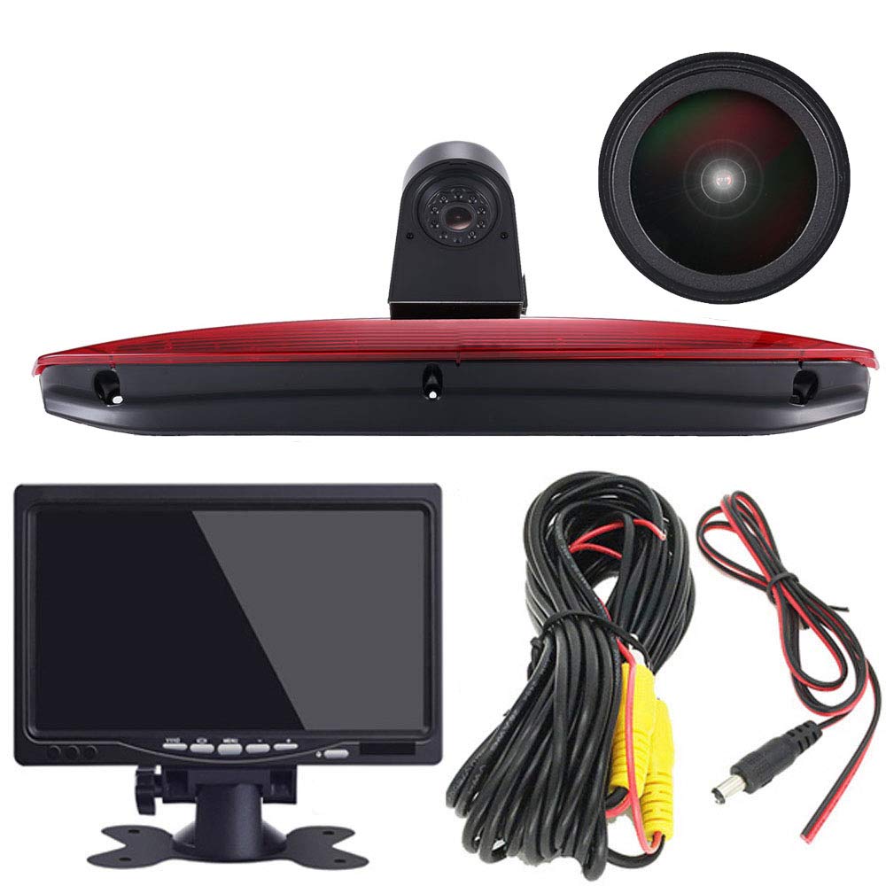 HD Auto IP68 1280Pixels Transporter Brake Light Roof Rear View Reversing Backup Camera Parking Aids System with Angle Adjustable Compatible with Peugeot Expert/FIAT Scudo/Citroen Jumpy/Toyota Proace