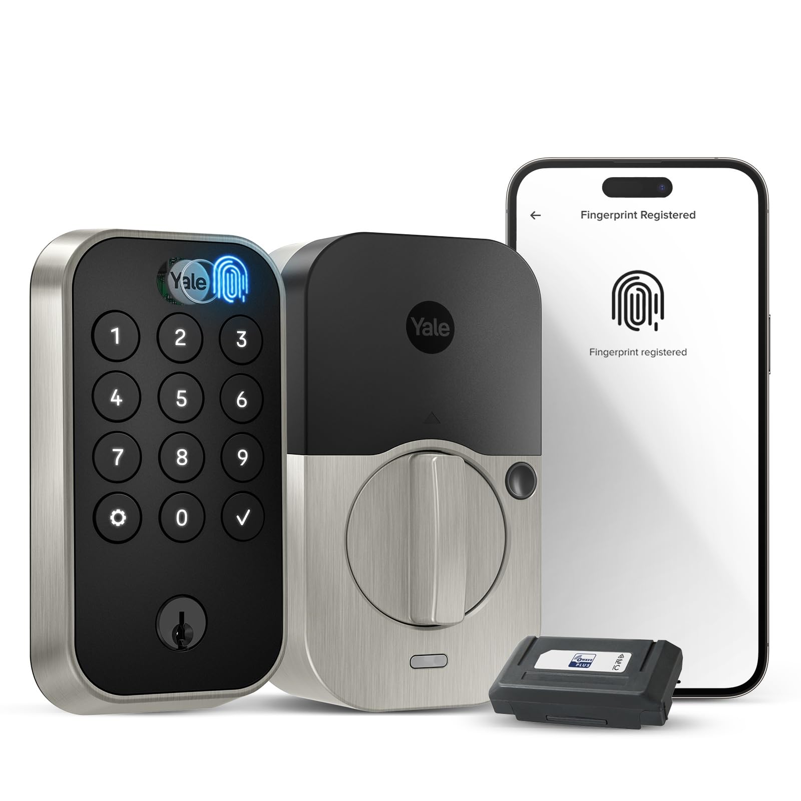 Photo 1 of Yale Assure Lock 2 Touch Deadbolt, Satin Nickel Smart Entry Door Lock with Z-Wave (ZW3) Connected Touch Keypad and Fingerprint Scanner with Back-up Key, YRD410-F-ZW3-619