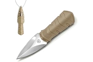 REAT mini EDC utility fixed blade knife, 6 inch 440C steel small spear point neck knife with necklace plastic sheath for outdoor, camping, hiking, for men and women.