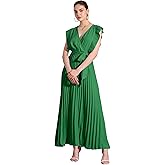 Allegra K Maxi Dresses for Women's Ruffled Sleeve V Neck Wrap Pleated Dress