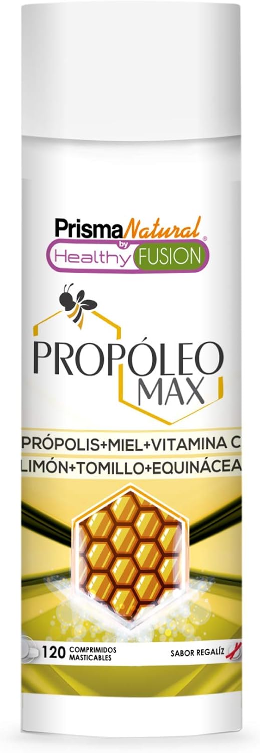Propóleo Max | Propóleo masticable con miel, vitamina C y tomillo | Aumenta tus defensas y protege el sistema inmunológico | Propiedades antibacterianas y antibióticas | 120 comprimidos masticables