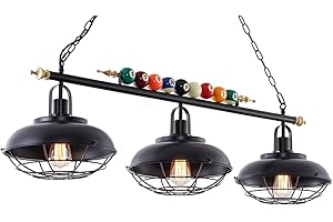 iMeshbean Pool Table Light,45" Hanging Pool Table Lighting Fixtures Ceiling Lamp Real Billiard Ball Design Pendant Lamp with 3 Metal Mesh Shades for Game Room Beer Bar