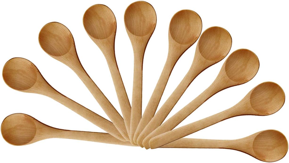 GdealSmall Wooden Salt Spoon Solid Wood Condiments Spoon Handmade Honey Teaspoon 5 inch - Set of 10