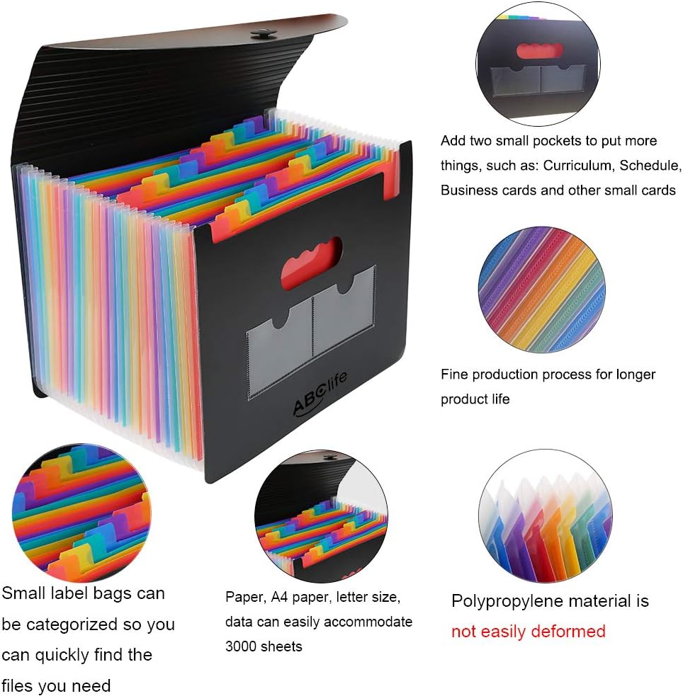 24 Pockets Expanding File Folder/Accordian File Organizer with Expandable Cover/Portable A4 Letter Size File Box, High Capacity Plastic Colored Paper Document Receipt Organizer Filing Folder Organizer : Office Products