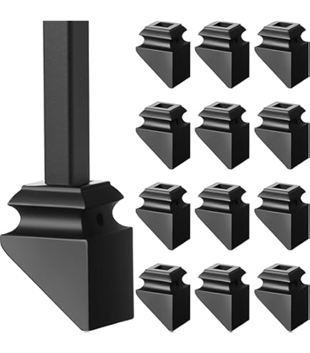 12-Pack Iron Baluster Shoes For 1/2" Square Stair Balusters - Satin Black Flat Shoes With Screws
