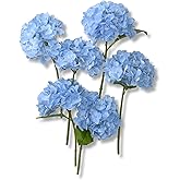 Mooncci 12.6'' Light Blue Hydrangea Artificial Flowers, 6Pcs Realistic Latex Faux Hydrangeas with Short Stems & Leaves for Home Decor, Party Floral Arrangements, Wedding Bouquet, Table Centerpieces