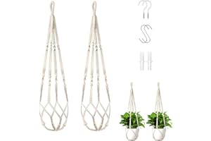 Wdmxszdq 35 Inch Macrame Plant Hanger Set of 2 with 4 Hooks,Hanging Planter with Wooden Bead Accents, No Tassels,Suitable for Indoor and Outdoor Boho Home Decor, Ivory (Pots and Plants Not Included)