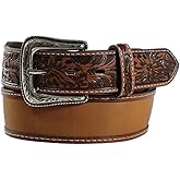 ARIAT Men's Embossed Tab Belt, Medium Brown, 34
