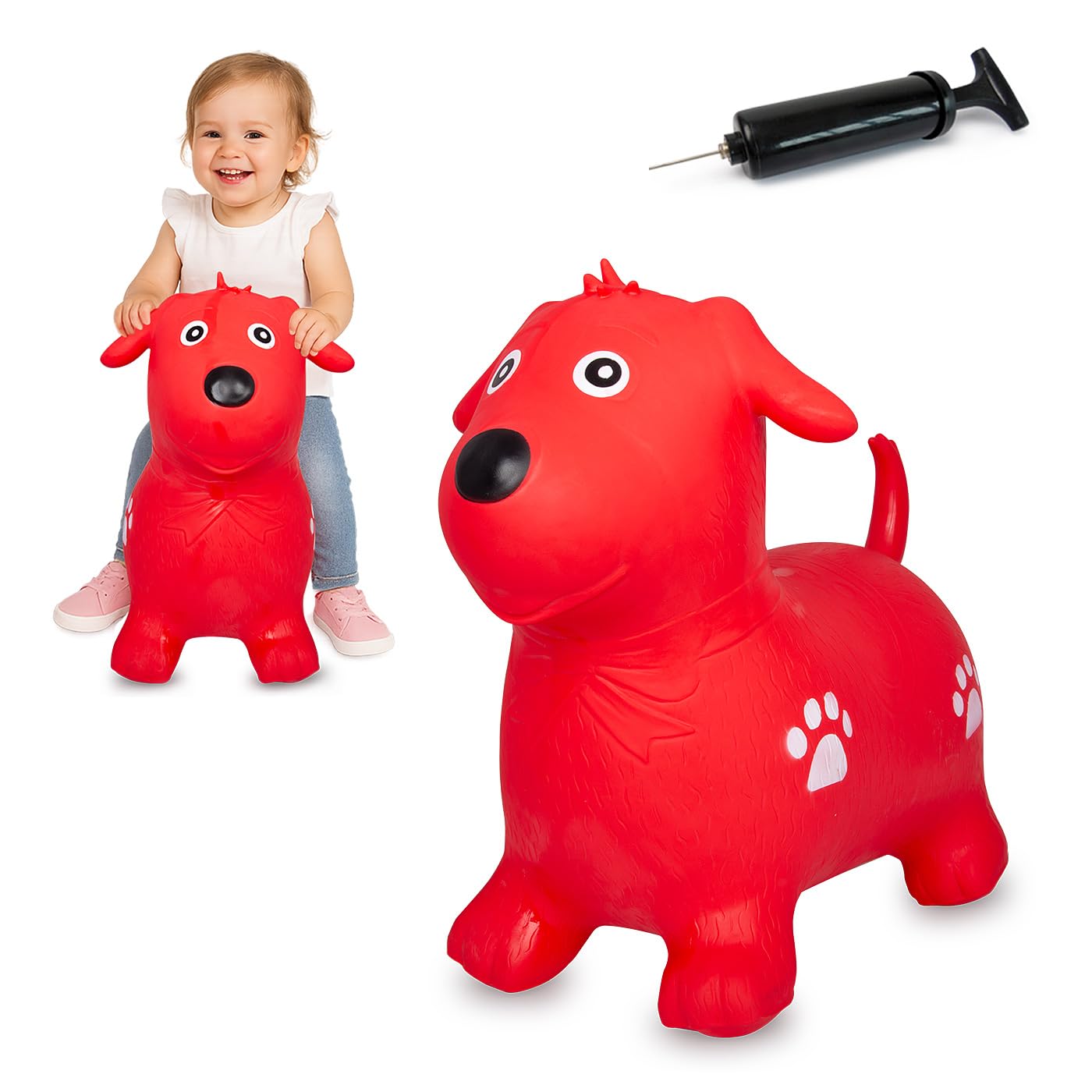 Jamara 460454 - Bouncy Animal Dog Red with Pump - Promotes Balance and Motor Skills, Animal Ears as A Support, Robust, Easy-Care, Up To 50 kg