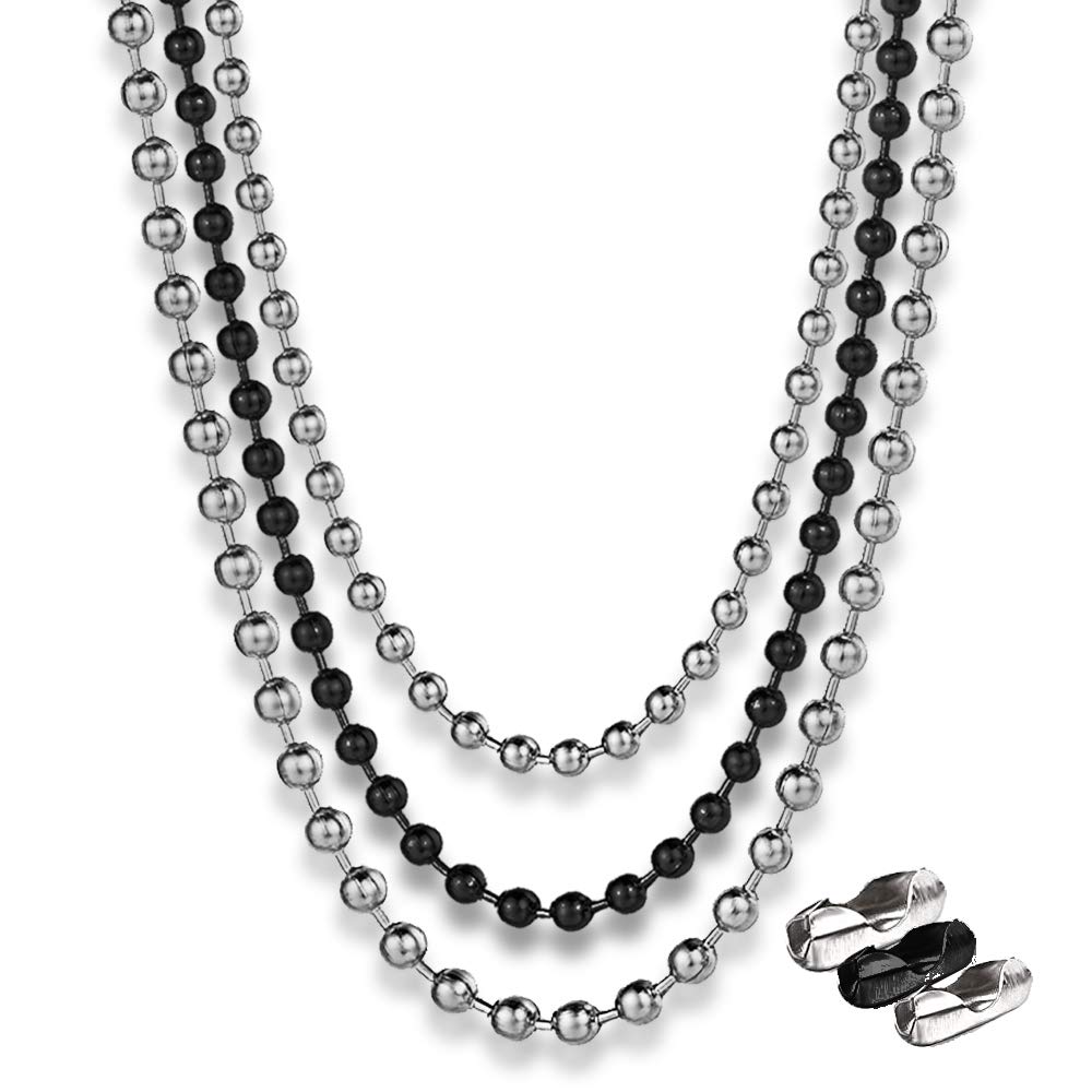 9m Stainless Steel Ball Bead Chain with 40 Matching Connectors, 5m 2.4mm Silver Ball Chain, 2m 2.4mm Black Ball Chain, 2m 3mm Silver Ball Chain