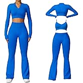 Women's 3 Piece Workout Sets, Seamless High Waist Flare Leggings Sports Bra and Zip Jacket
