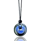 BestAmulets Double Lucky Donut Necklace - Real Gemstones and Crystals - Good Luck and Spiritual Powers Coin Shaped Circle Amulets - Adjustable Black Cord - Positive Energy Gift for Women and Men