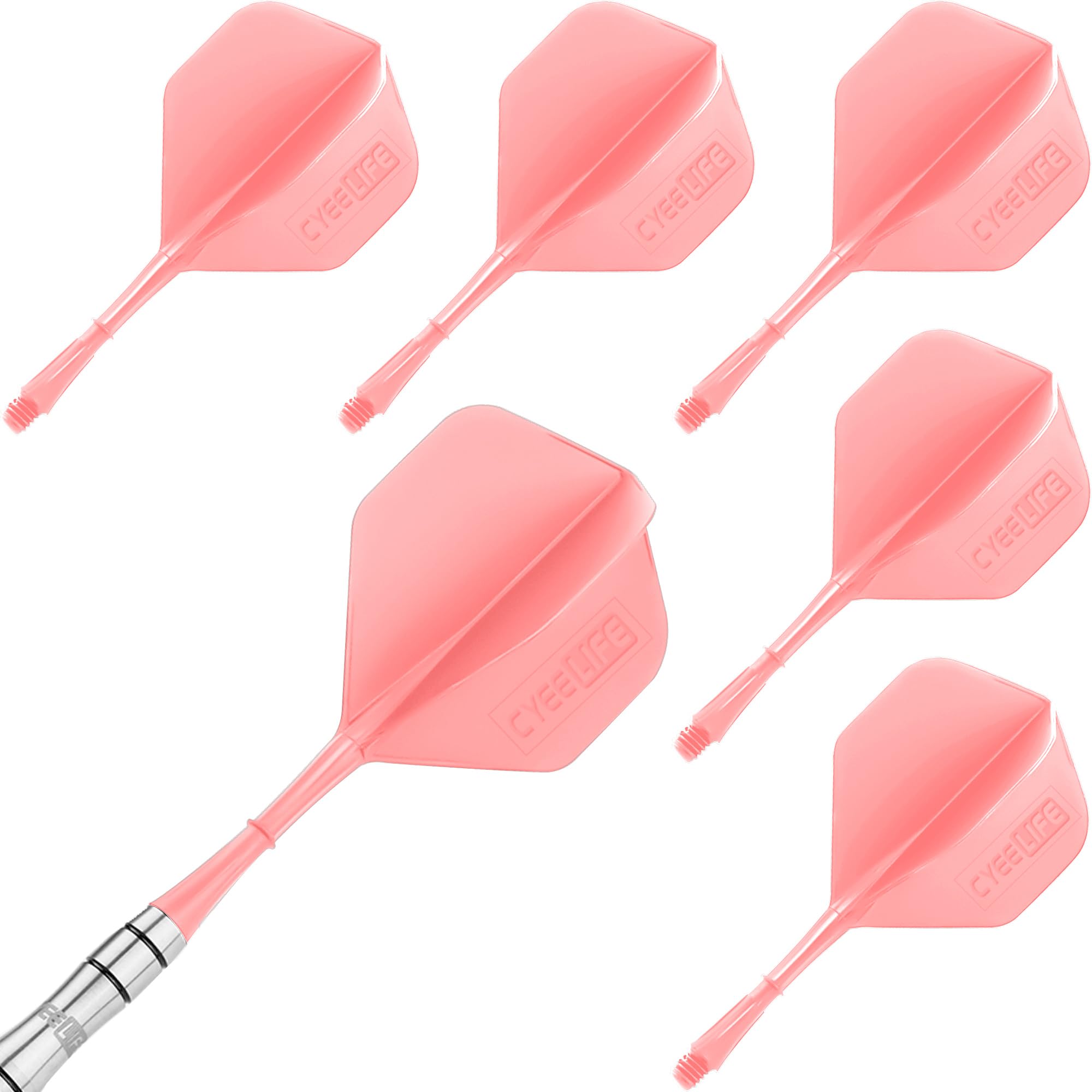 CyeeLife Molded Dart Flights and shafts 6pcs 2BA Integrated accessory,CF01 Pink-M