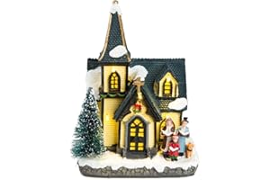innodept12 Christmas Church Light House Snow Village with Figurines Choirs