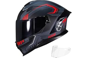 MXJ Gear Motorcycle Helmet,Motorcycle Dual Visor Flip up Modular Full Face Helmet JR-815,DOT Approved Motorbike Helmet with 2 Visors for Adults Men Women(L,Matte Red Evolve)