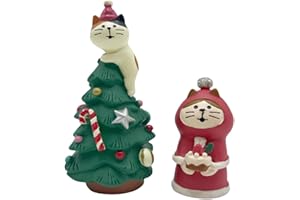 ZNWSRY Christmas Tree with Kitten Miniature Figurines Statue, Cute Desk Accessories, Mini Things for Desk Decor,Home Decor,Adorable Miniature Christmas Tree Decorations