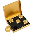 DS.DISTINCTIVE STYLE Aluminum Alloy Dice 5 Pieces 16mm Portable Metal Dices with Case 6 Sided Dice for Party Game (Golden Square)